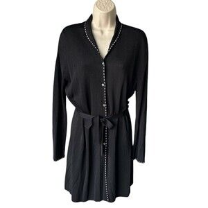 NWOT Venini Belted Long Sleeve Long Cardigan‎ Womens SZ Medium Black Button Down